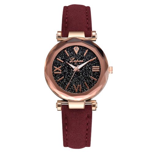 Montre A Quartz Lvpai En Cuir Synthetique Avec Cadran Ciel Etoile Et Motif Vintage Pour Femme (Rouge)