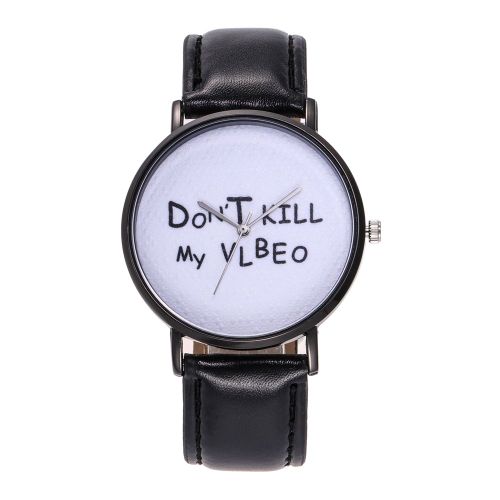 Montre A Quartz Zhoulianfa Pour Homme Et Femme, Bracelet En Cuir Pu, Motif Lettres (Noir)