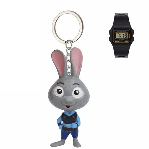Porte-Cles Avec Pendentif En Forme De Lapin Et Lumiere Led, Mignon, Animal, Avec Montre Pour Enfants