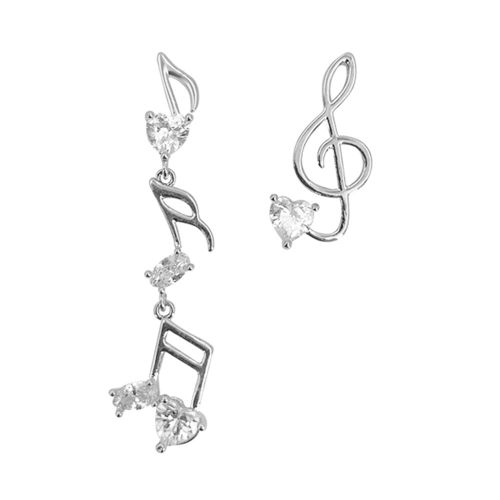 Boucles D'oreilles Exquises Pour Femmes, Pendentif Symbole De Note De Musique (Argent)