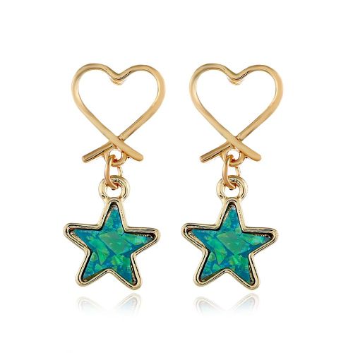 1 Paire De Boucles D'oreilles Simples Et Tendance Pour Femmes, Pendentif En Forme De Cour Creux Et D'etoile
