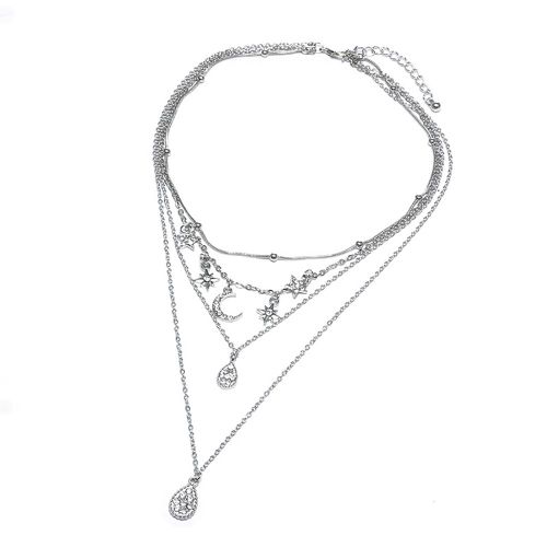 Collier Multicouche Avec Pendentif En Cristal, Etoiles, Lune Et Gouttes D'eau, Chaine De Clavicule, 5814