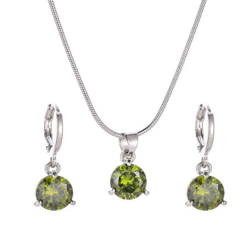 Ensemble De Bijoux De Luxe Pour Femmes, Pendentif En Zircon, Collier Et Boucles D'oreilles (Vert)