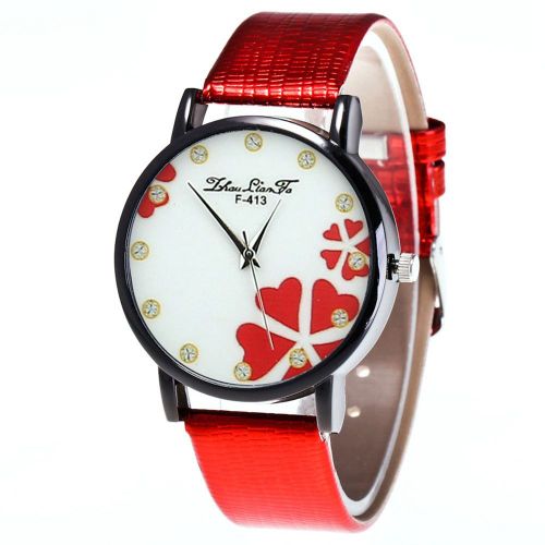 Montre A Quartz Zhoulianfa Avec Bracelet En Cuir Synthetique Et Cadran En Forme De Cour Pour Etudiantes (Rouge)