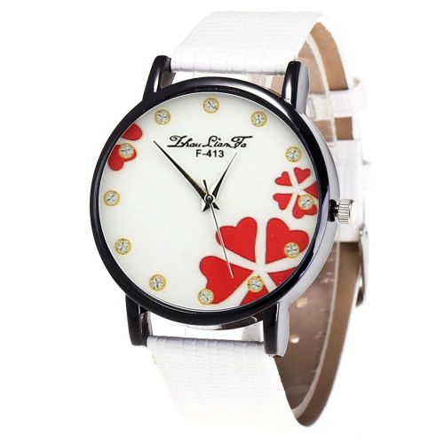 Montre A Quartz Zhoulianfa Avec Bracelet En Cuir Synthetique Et Cadran En Forme De Cour Pour Etudiantes (Blanche)