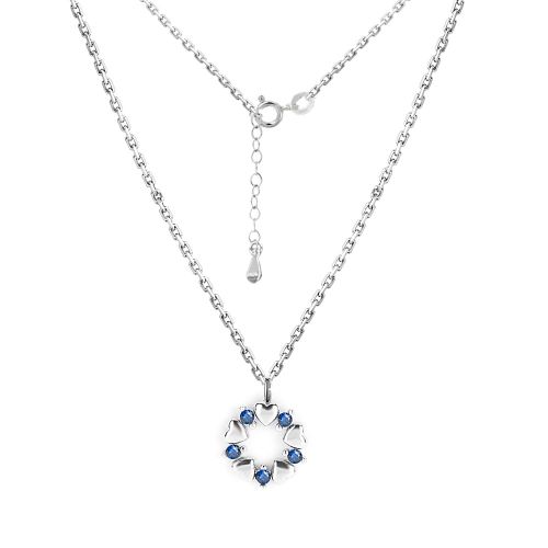 Collier Elegant Avec Pendentif En Forme De Cercle Bleu En Argent Sterling 925, Bijou A Offrir