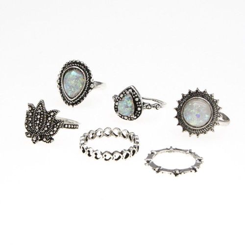 Ensemble De 6 Bagues De Phalanges En Alliage Acrylique Pour Femme, Style Boheme Vintage Et Exquis
