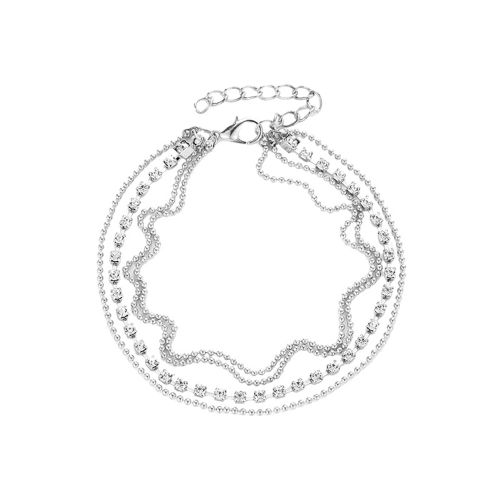 Chaine De Cheville En Alliage Multicouches Avec Strass Pour Femme, Style Occidental, Tendance (Or Blanc)