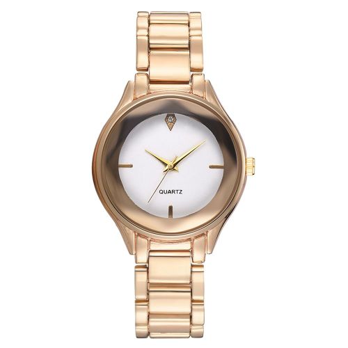 Montre A Quartz Tendance Avec Bracelet En Acier Et Cadran Rond Et Strass Pour Femme (Blanc)