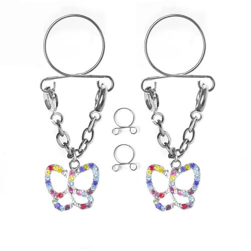 Piercing De Teton En Strass Colore En Forme De Papillon, Bijou De Corps Anti-Allergie