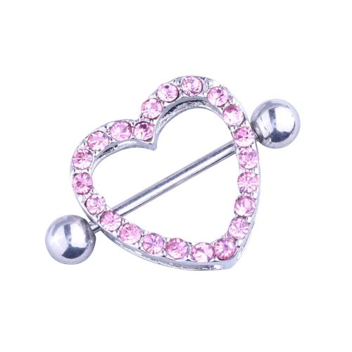 Piercing De Teton A Double Couche En Strass, Bijou De Corps Anti-Allergie (Rose L)