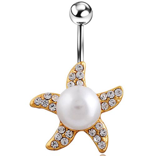 Piercing De Nombril En Fausse Perle En Forme D'etoile De Mer, Bijou De Corps Anti-Allergie
