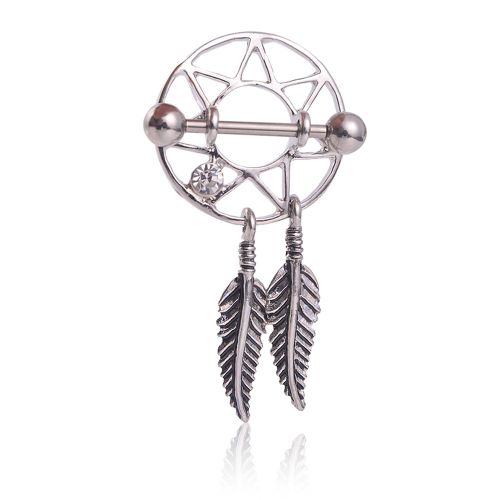 Piercing De Teton En Strass En Forme D'attrape-Reves, Bijou De Corps Anti-Allergie (Blanc)
