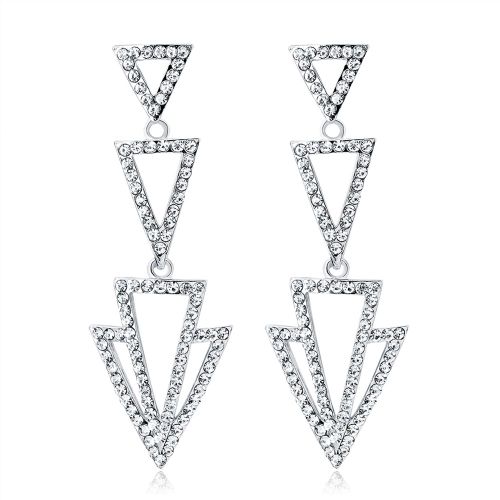 Boucles D'oreilles Longues Et Elegantes En Strass Pour Femmes