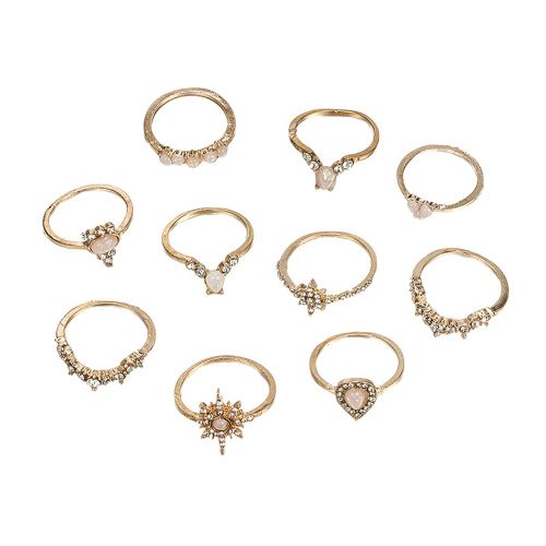 Ensemble De 10 Bagues Tendance En Alliage Pour Femme Et Fille, Motif Etoile, Cour, Goutte D'eau, Cristal