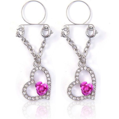Piercing De Teton En Forme D'amour Avec Decoration Rose, Bijou De Corps Anti-Allergie