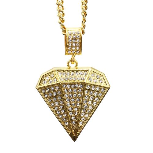 Collier Avec Pendentif En Forme De Diamant Et Strass Pour Femme Et Homme (Dore)