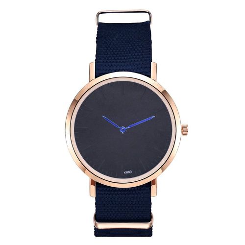 Montre-Bracelet A Quartz Tendance Avec Bracelet En Cuir Synthetique Et Cadran Rond, Affichage Analogique, Bleu Roi