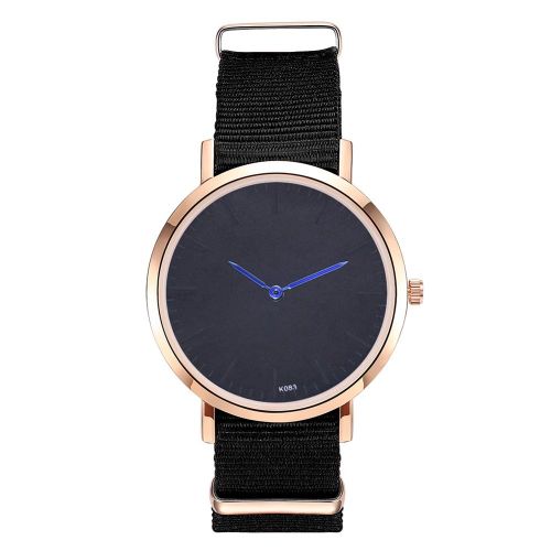 Montre-Bracelet A Quartz Analogique A Cadran Rond Et Bracelet En Cuir Synthetique Noir