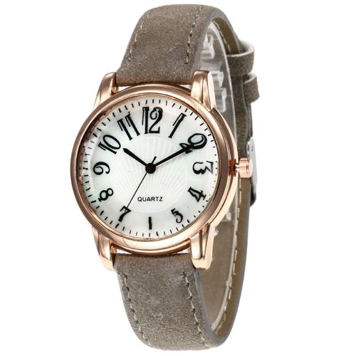 Montre A Quartz Zhoulianfa Pour Femme, Bracelet En Cuir Synthetique, Cadran Rond Et Chiffres (Gris)