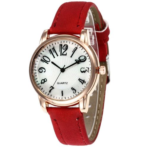 Montre A Quartz Zhoulianfa Avec Bracelet En Cuir Synthetique Et Cadran Rond Pour Femme (Rouge)