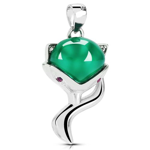Collier Avec Pendentif Renard Vert En Argent Sterling 925 Et Strass Brillants, Bijou A Offrir