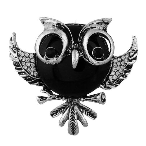 Broche En Alliage En Forme De Hibou Exageree, Accessoire De Decoration Pour Vetements De Femme (Argent Noir)