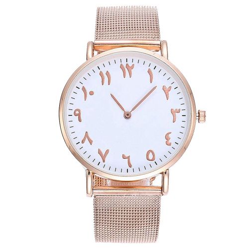 Montre A Quartz Tendance Pour Couple, Cadran Simple, Bracelet En Maille, Rose