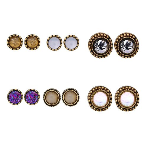 Ensemble De Six Paires De Boucles D'oreilles Elegantes De Style Retro Pour Femmes, En Alliage Et Fausses Pierres Precieuses