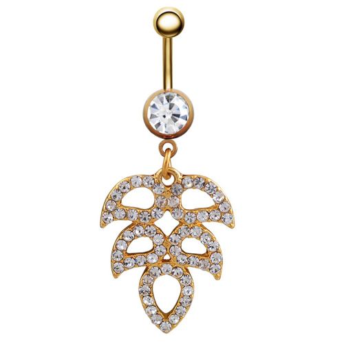 Piercing De Nombril Pendant En Acier Inoxydable Pour Femme, Motif Feuilles Ajourees