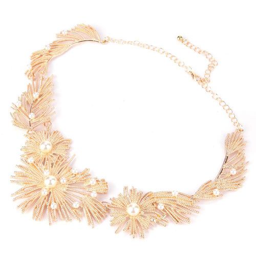 Collier Chaine Tendance Pour Femme, Bijoux Decoratifs En Fausses Perles Et Strass Pour Mariage (Dore)