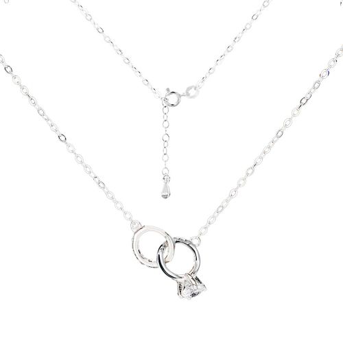 Collier A Double Cercle En Argent Sterling 925 Pour Femme, Bijou Delicat Et Tendance