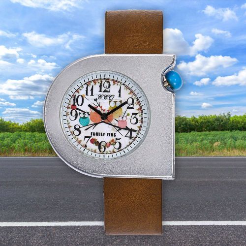 Montre A Quartz Ccq Avec Bracelet En Cuir Synthetique Et Cadran A Chiffres Et Motif Oiseau Pour Femme (Cafe Clair)