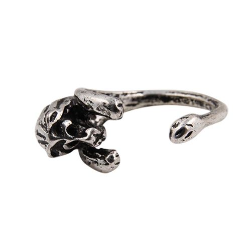Bague Ouverte Reglable En Alliage D'argent Style Punk Vintage Avec Motif Animal Et Chien