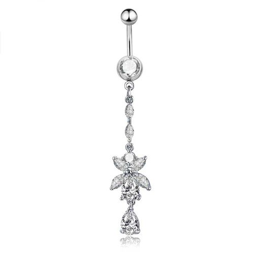 Piercing De Nombril Sexy En Forme De Fleur En Zircon (Argent)