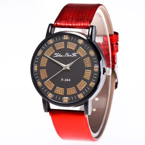 Montre A Quartz Zhoulianfa Avec Bracelet En Cuir Synthetique Et Cadran Rond Simple Pour Couple (Rouge)