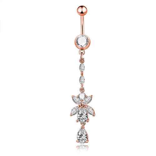 Piercing De Nombril Sexy En Forme De Fleur En Zircon (Or Rose)
