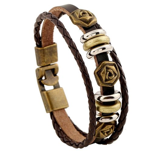 Bracelet En Cuir Tresse Multicouches Fait Main Pour Homme Et Femme, Unisexe, Avec Boucle