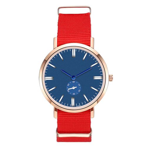 Montre A Quartz Zhoulianfa, Bracelet En Nylon, Cadran Rond, Pointeur Bleu, Unisexe (Rouge)