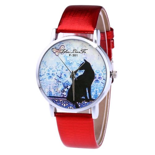 Montre A Quartz Zhoulianfa Avec Bracelet En Cuir Synthetique Et Cadran Rond Simple Pour Couple (Rouge)