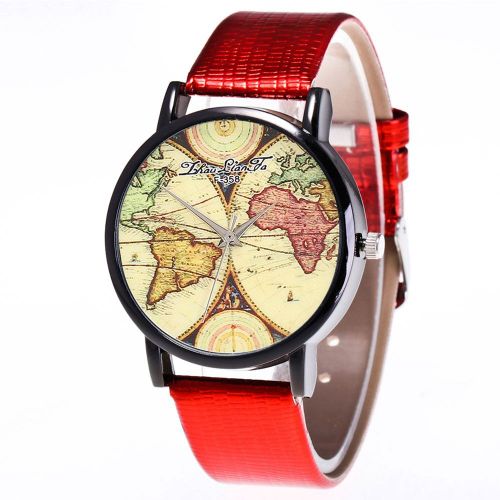Montre A Quartz Zhoulianfa Avec Bracelet En Cuir Synthetique Et Cadran Rond Simple Pour Couple (Rouge)