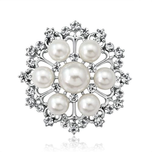 Broche Ronde En Alliage Avec Strass Et Perles Synthetiques Pour Femme (Aa102-A)