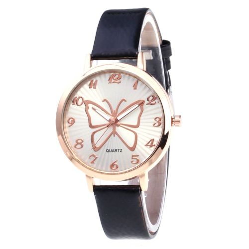 Montre-Bracelet A Quartz Zhoulianfa Pour Femme, Bracelet En Pu, Motif Papillon (Noir)