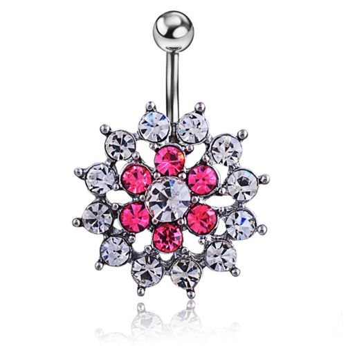 Pendentif En Forme De Fleur Avec Strass Decoratifs A La Mode, Anneau De Nombril, Bijoux Delicats