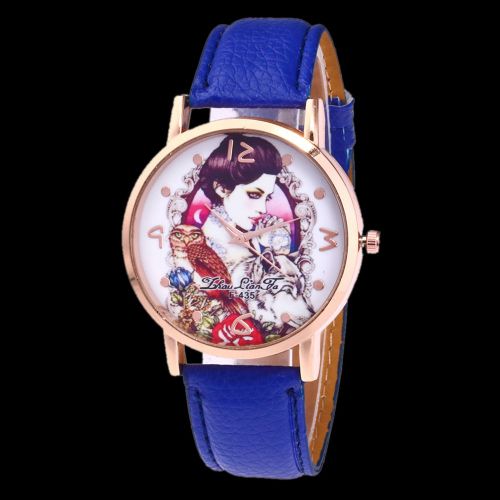 Montre A Quartz Tendance Unisexe Avec Bracelet En Cuir Synthetique Et Cadran Rond (Bleu)