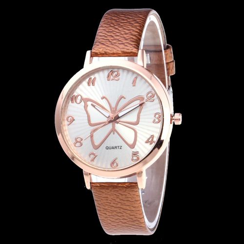 Montre-Bracelet A Quartz Zhoulianfa Pour Femme, Bracelet En Pu, Motif Papillon (Cafe)