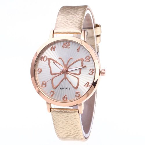 Montre-Bracelet A Quartz Zhoulianfa Pour Femme, Bracelet En Pu, Motif Papillon (Beige)