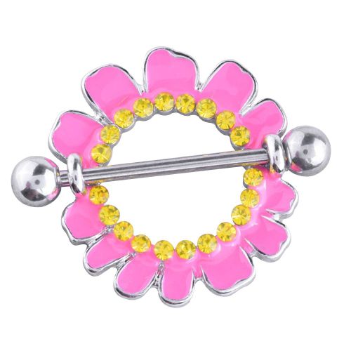 Anneau De Teton En Forme De Fleur A La Mode, Accessoire De Piercing Anti-Allergie Pour Le Corps (Rose)