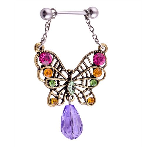 Piercing De Teton En Forme D'aile De Papillon, Bijou De Corps Anti-Allergie (Creux)