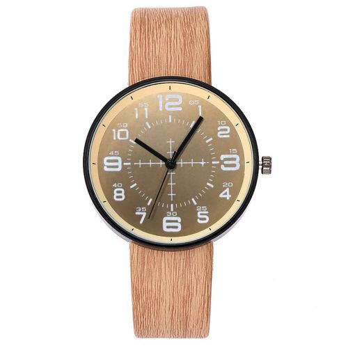 Montre A Quartz Vansvar Ronde Tendance En Cuir Pu Graine De Bois Pour Homme Et Femme (Creme)